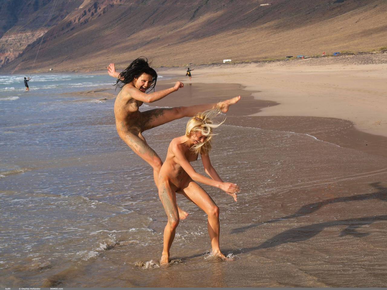 Sexy nudist chicks being filmed nude