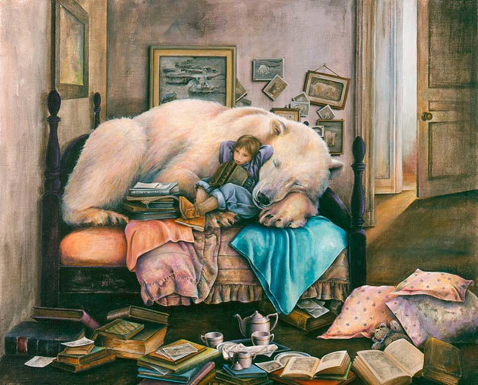 960x773, 107 Kb / кровать, картины, белый медведь, книги, Lori Preusch