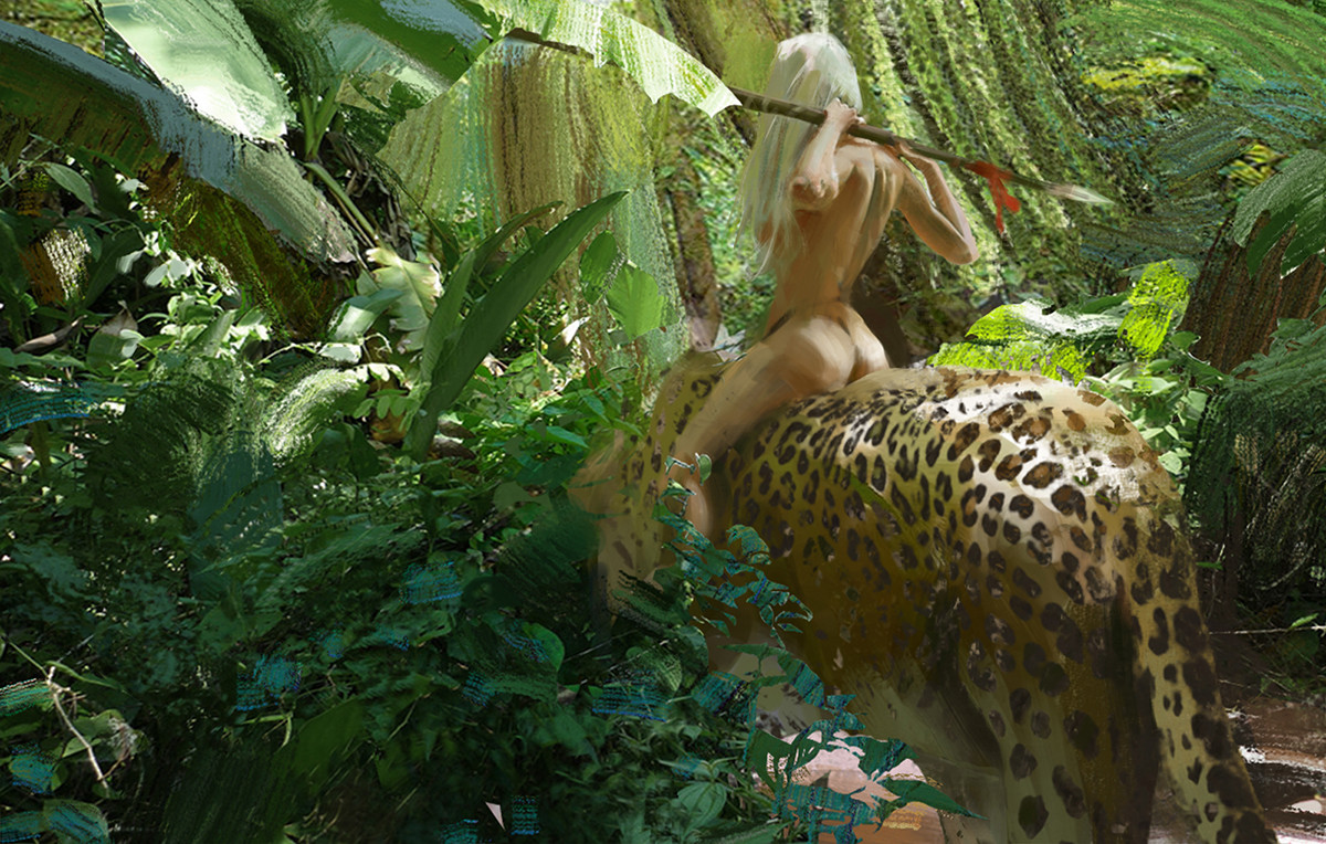 1200x764, 388 Kb / гепард, леопард, блондинка, копье, джунгли, голая