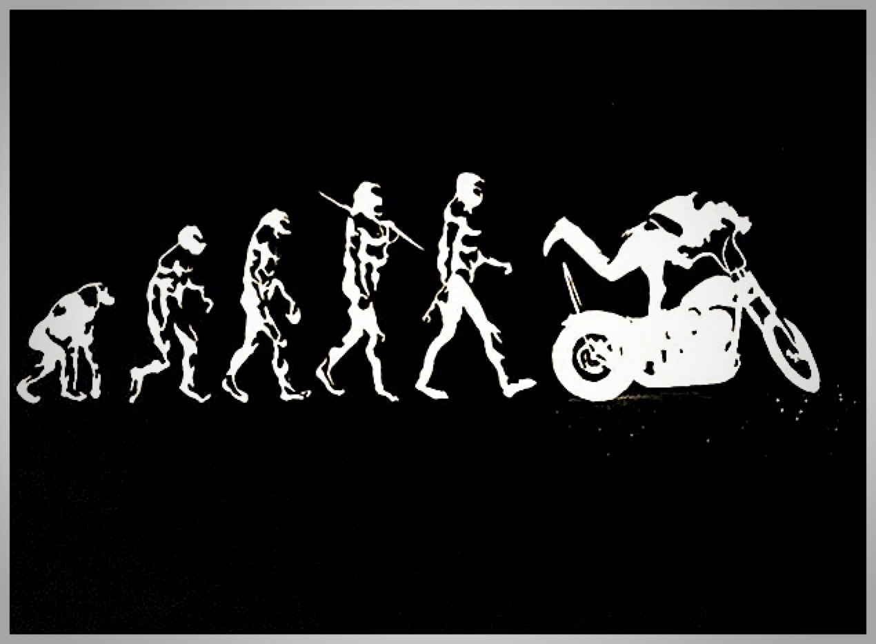 1270x934, 111 Kb / эволюция, байкер, обезьяна, мотоцикл