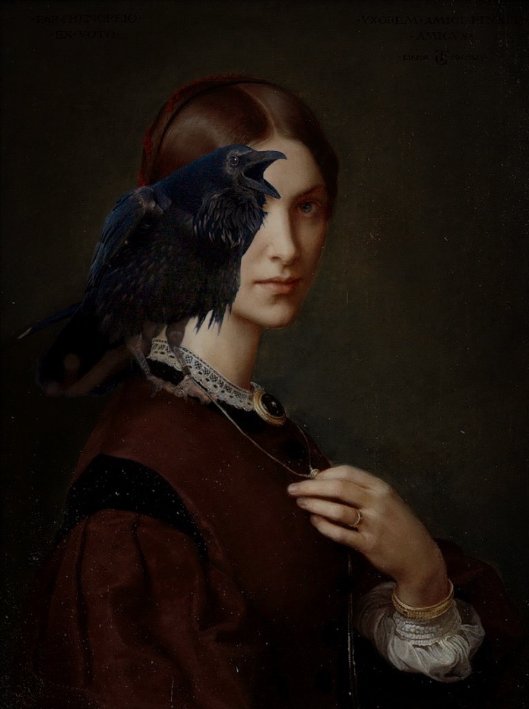 765x1024, 123 Kb / ворон, женщина, украшения, портрет