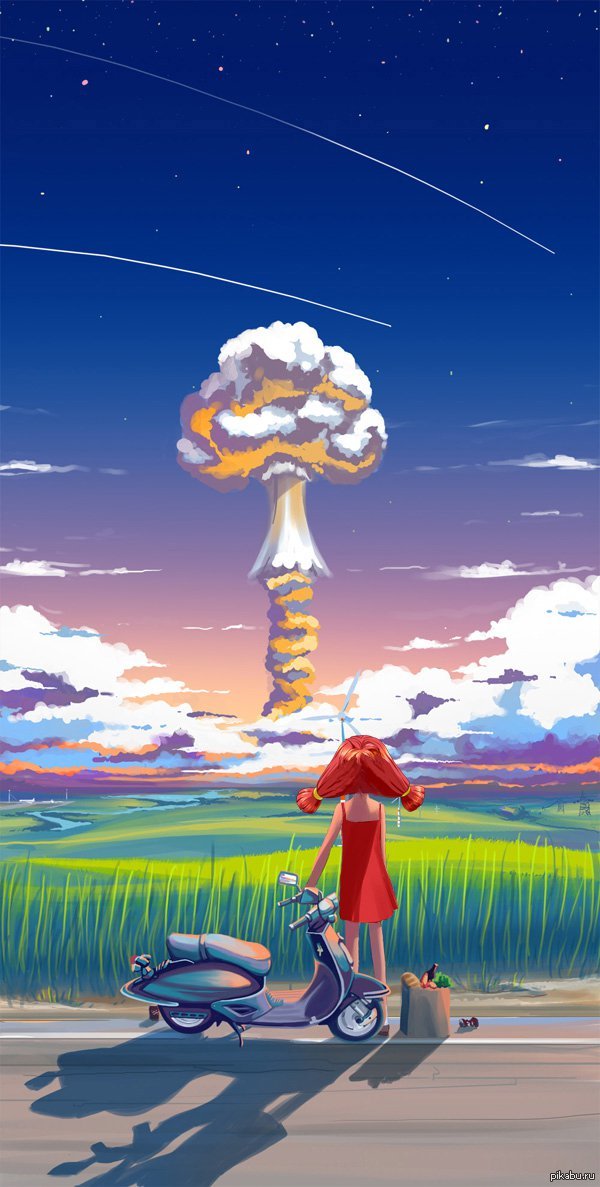 600x1187, 106 Kb / девочка, гриб, взрыв, ядерный, мотороллер, СССР-тян
