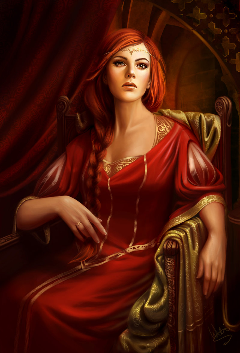 800x1175, 155 Kb / женщина, рыжая, коса, сидит, кресло, красное, платье, картина