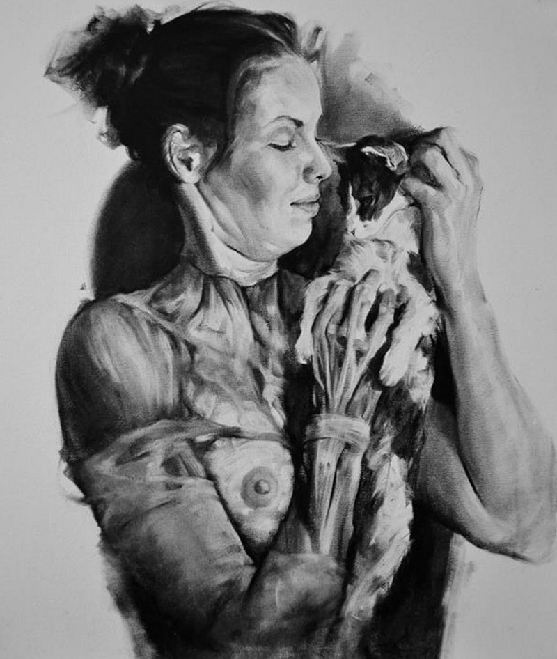 800x946, 201 Kb / дама, кошка, мышцы, сухожилия, ч/б, Claudia Candea, Visceral Art