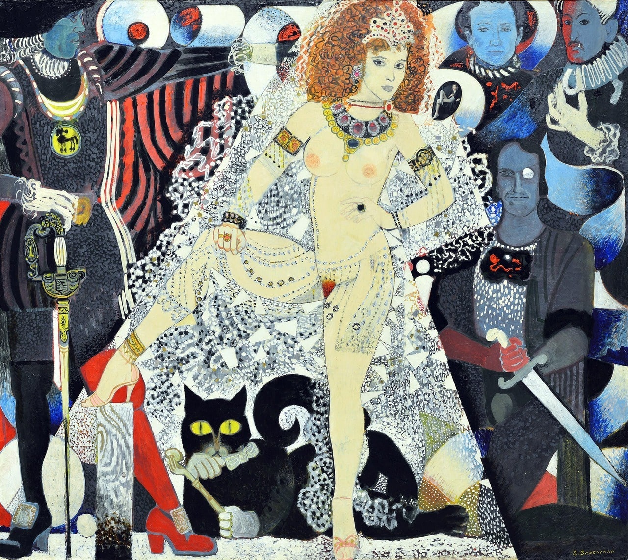 1280x1142, 532 Kb / девка, рыжая, кот, шпага, рисунок, Viktor Zaretsky