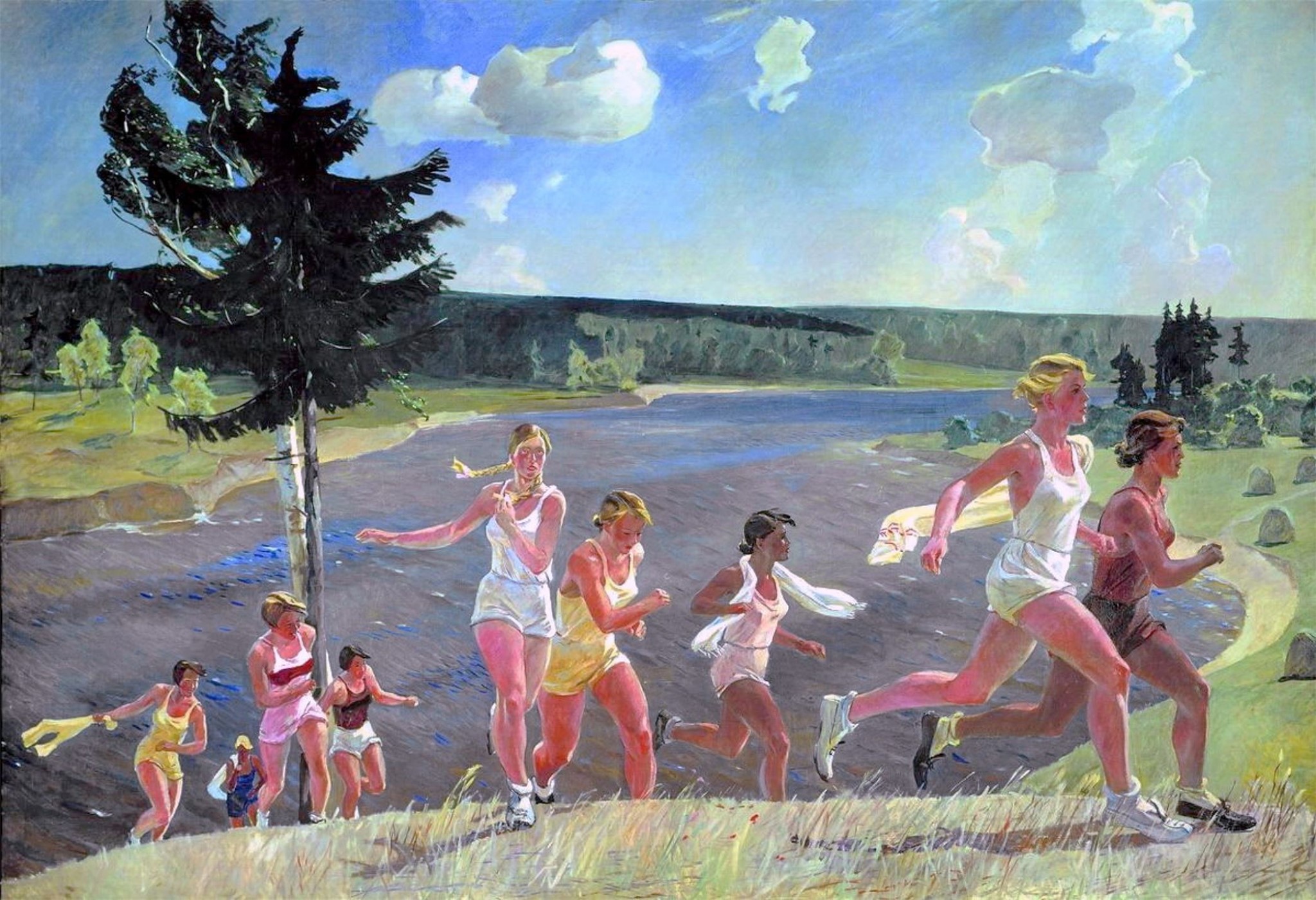 2048x1401, 572 Kb / Александр Александрович Дейнека, Раздолье, 1944, девушки, спортсменки, бег, река, вода
