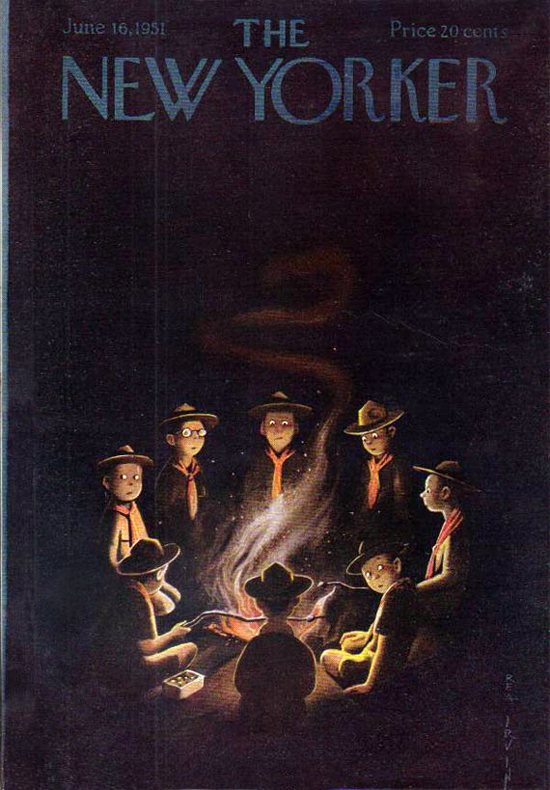550x790, 349 Kb / Нью йоркер, 1951, обложка, скауты, костёр, тьма