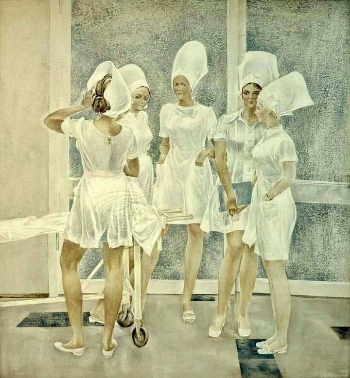 720x778, 104 Kb / рисунок, картина, медсестры, халат, каталка