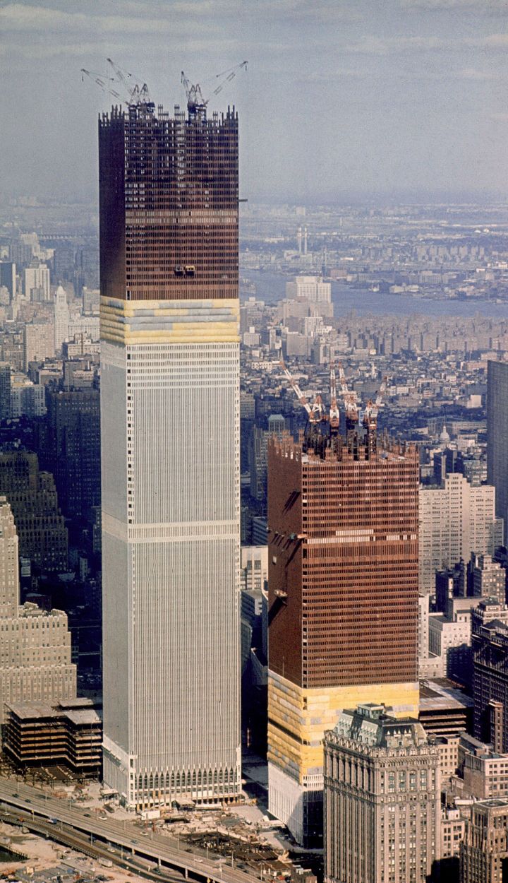 720x1250, 212 Kb / Башня, небоскрёб, Всемирный торговый центр, башни близнецы, Нью-Йорк, США, стройка, кран, люлька