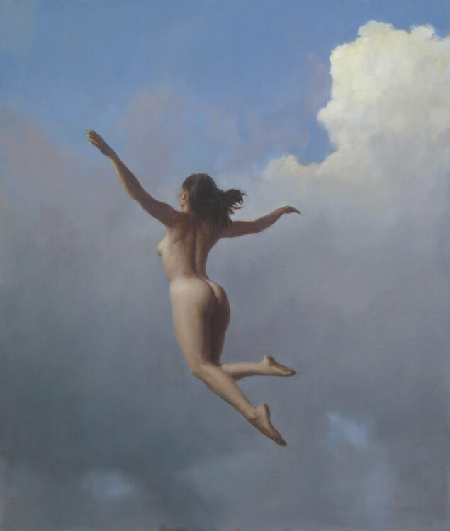 635x750, 41 Kb / женщина, летит, облака, картина, Harry Holland
