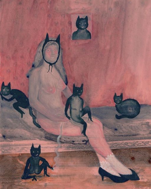 512x640, 53 Kb / женщина, коты, кровать, рисунок, Мухаммад Сиях Калам