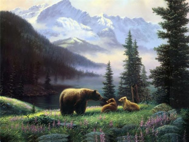 622x466, 53 Kb / рисунок, горы, медведица, медвежата