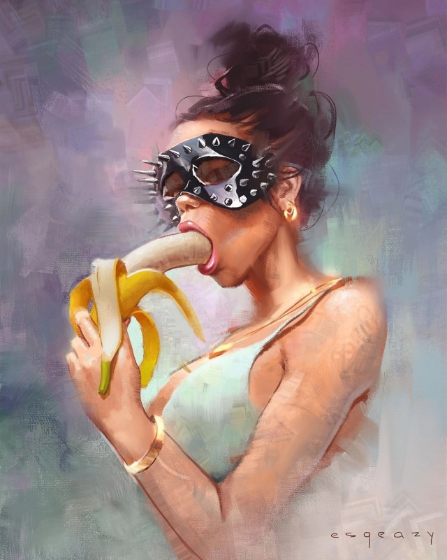 640x801, 105 Kb / девка, банан, маска, рисунок