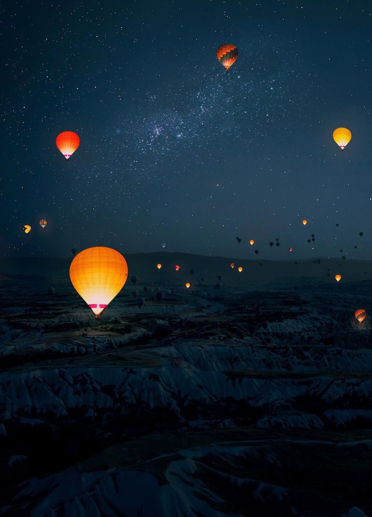 1280x1778, 331 Kb / Воздушный шар, Турция, Cappadocia, Turkey, звезды, небо, ночь
