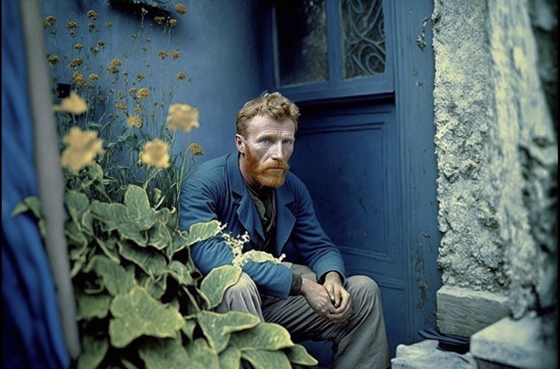 1125x741, 130 Kb / Vincent van Gogh, пальцы, графика, цветы, голубой, рыжий, ван гог