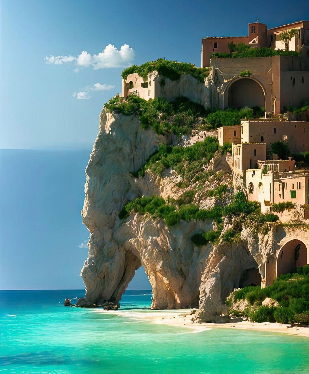 991x1200, 208 Kb / Калабрия, Италия, горы, скалы, пляж, песок, дома, домик в деревне