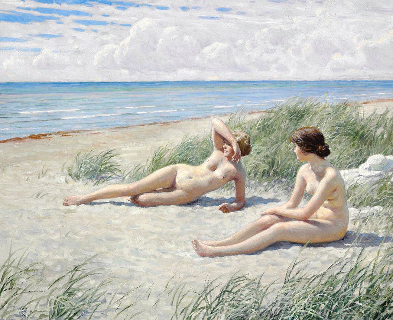 1300x1059, 239 Kb / Paul Gustav Fischer (Danish 1860-1934), "Two young women lying on Hornbek beach enjoying the sun", 1916, Oil on canvas, 60 x 72 cm, Private collection