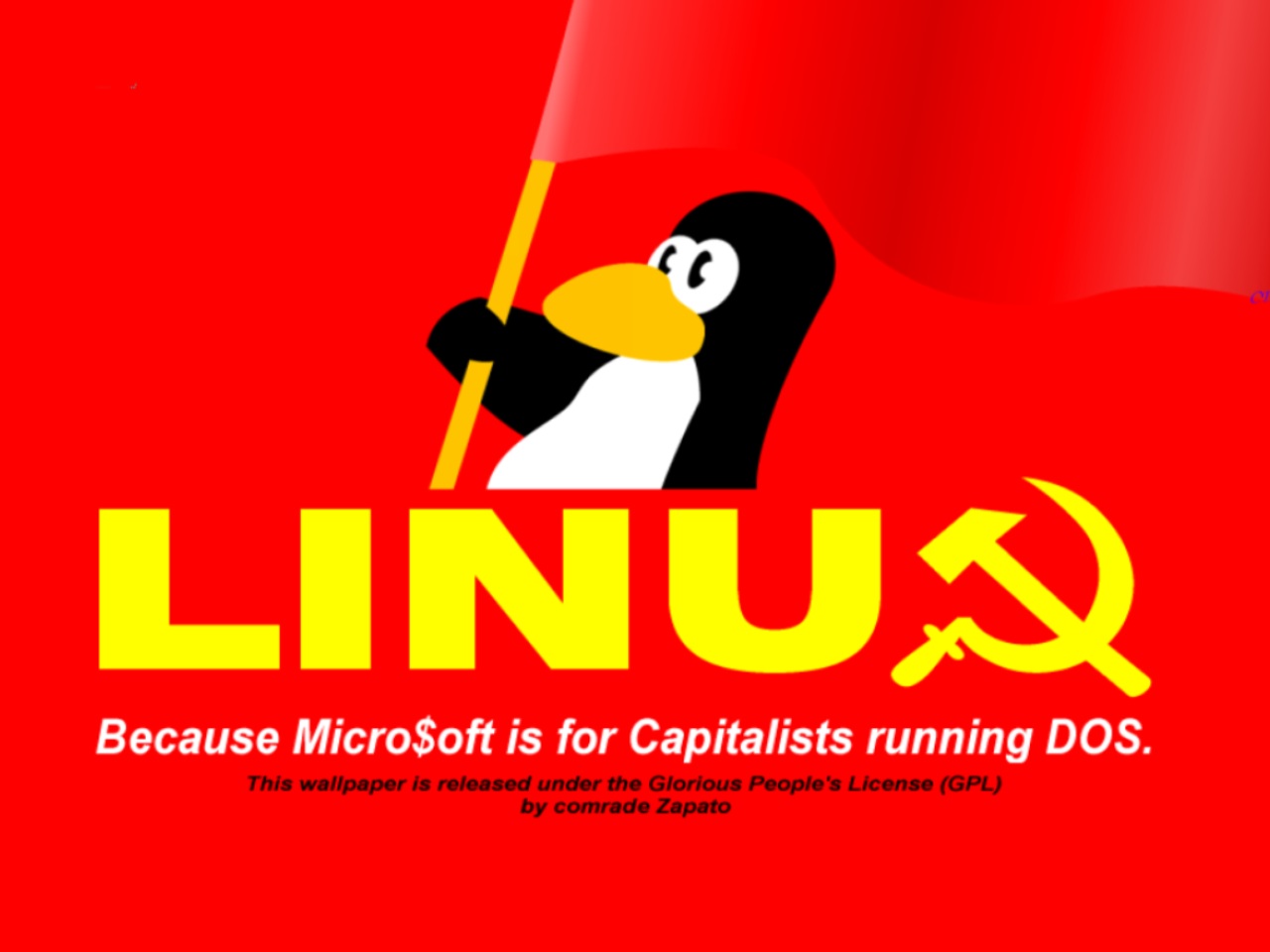 1280x960, 96 Kb / линукс, пингвин, микрософт, капиталист, дос