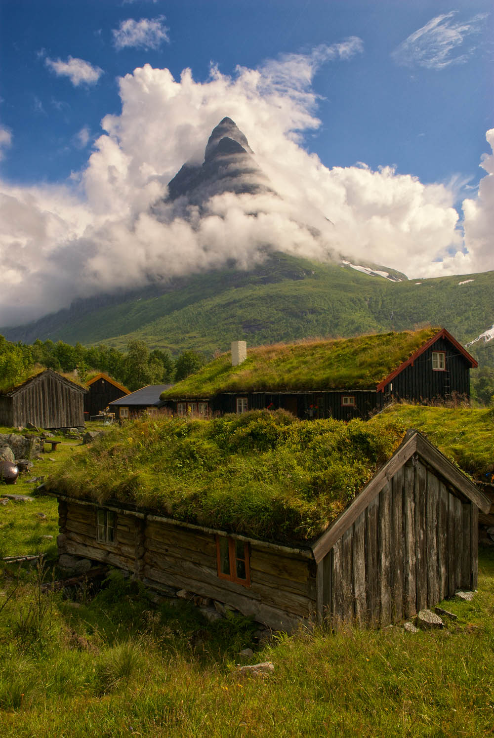 1000x1494, 248 Kb / трава, крыша, норвегия, природа, горы, облака