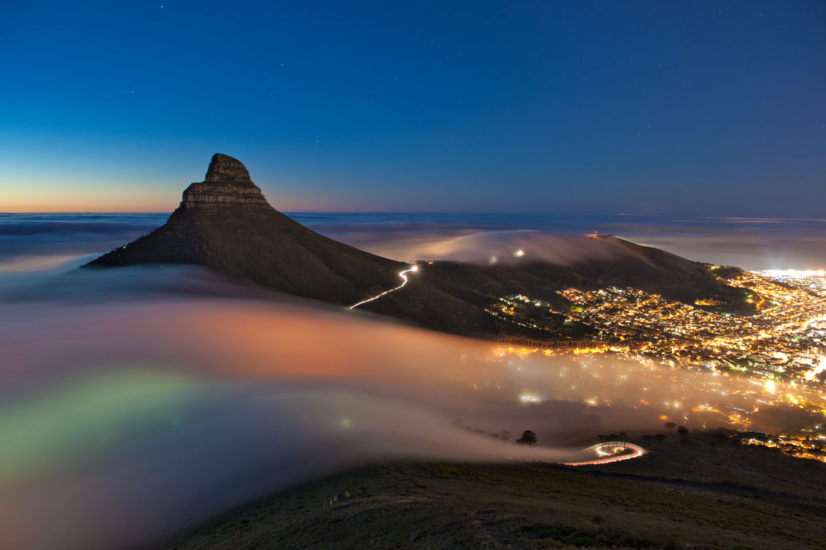 1200x800, 116 Kb / ночь, гора, город, туман, ЮАР, Кейптаун