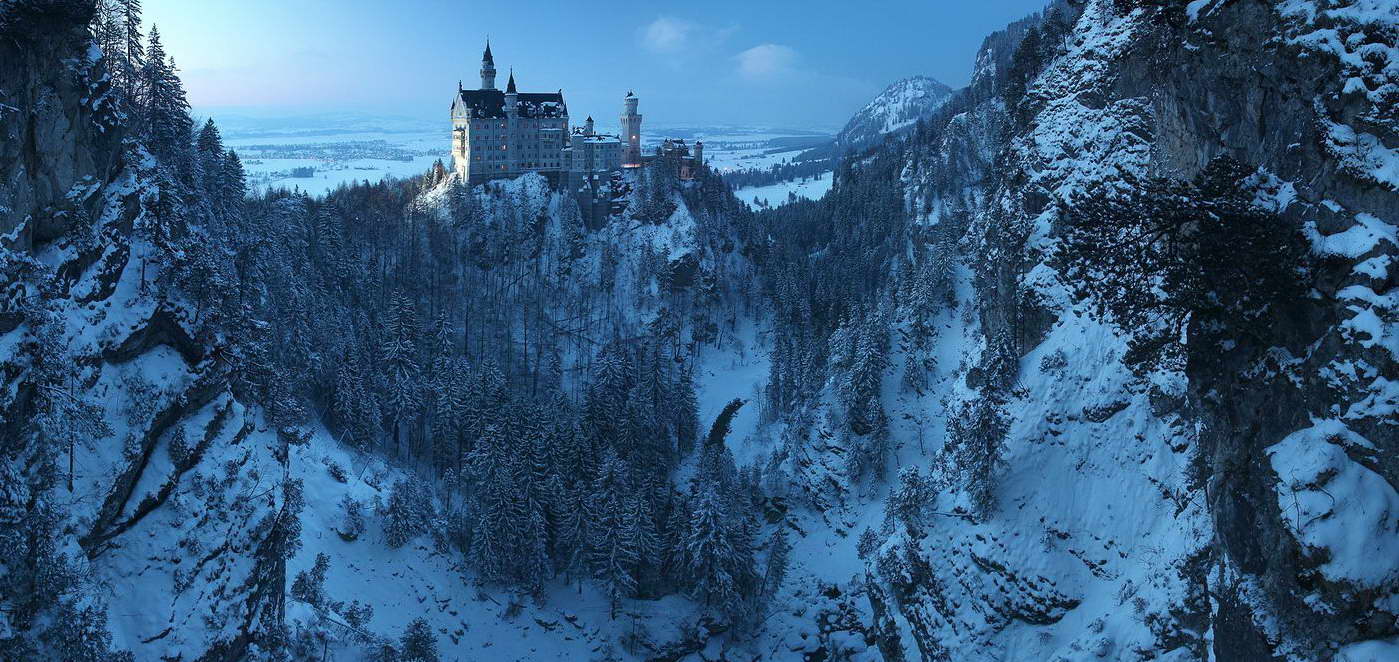 1399x662, 188 Kb / замок, германия, скалы, снег