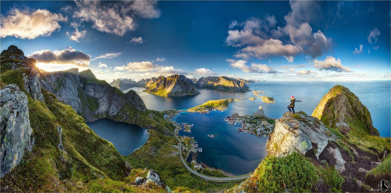 1280x633, 224 Kb / красота, природа, небо, вода, горы, облака, Норвегия, Reinebringen, Reine, Лофотенские острова
