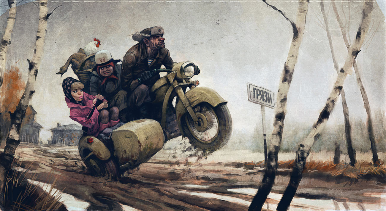1300x713, 332 Kb / осень, грязь, дорога, грязи, мотоцикл, мотоциклист, пассажир