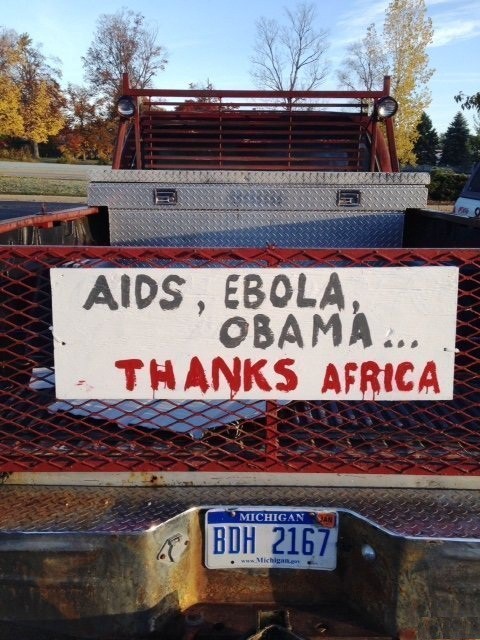 480x640, 106 Kb / Африка, СПИД, эбола, Обама, спасибо, табличка, пикап