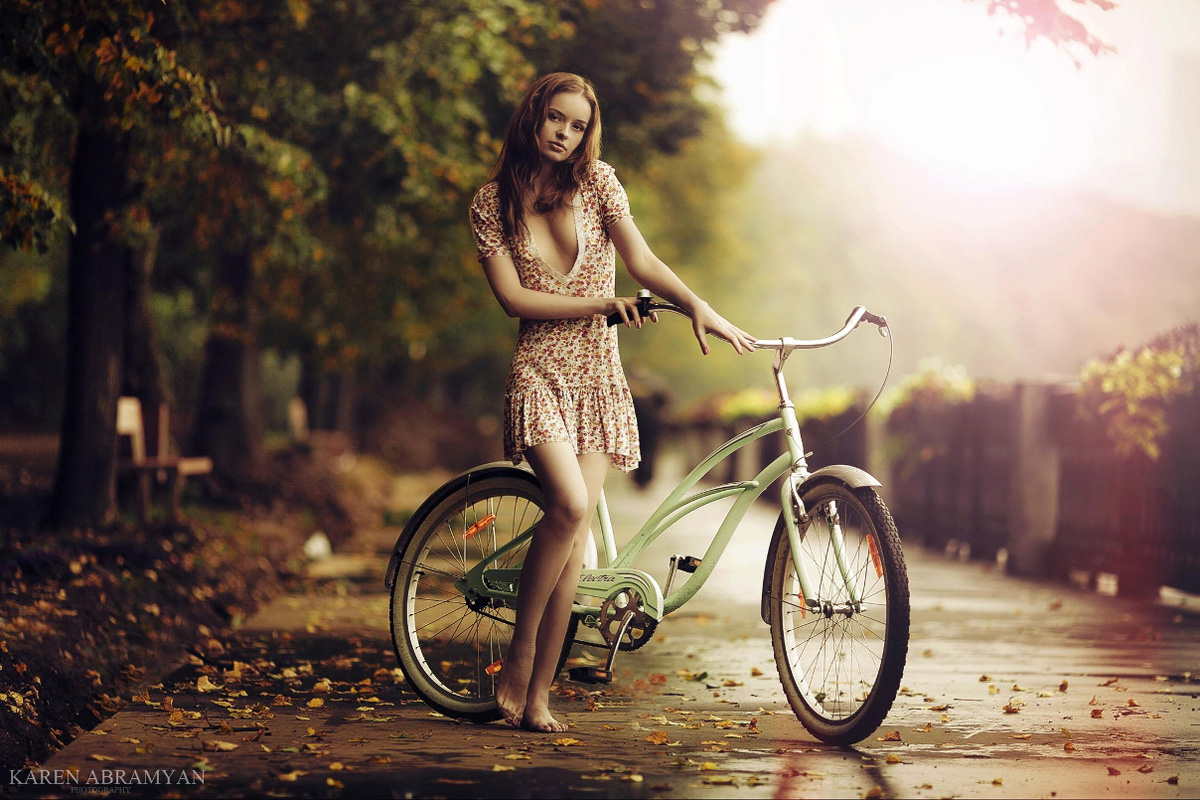 1200x800, 347 Kb / девушка, велосипед, листва, осень