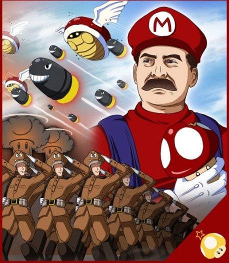 458x526, 74 Kb / Сталин, Марио, плакат, грибы, снаряды, черепаха