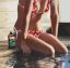 девка, бассейн, туссин, рисунок, Girl in Red Bikini with Tussin, Adam Stennett