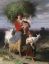 женщина, дети, козы, трава, картина